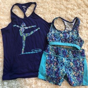 GIRLS Reebok “dance” tank, sports bra & shorts